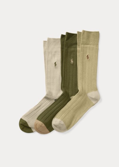 Calcetines Polo Ralph Lauren Hombre Kaki / Negros - Rib-Knit 3-Pack - TJDKU5047